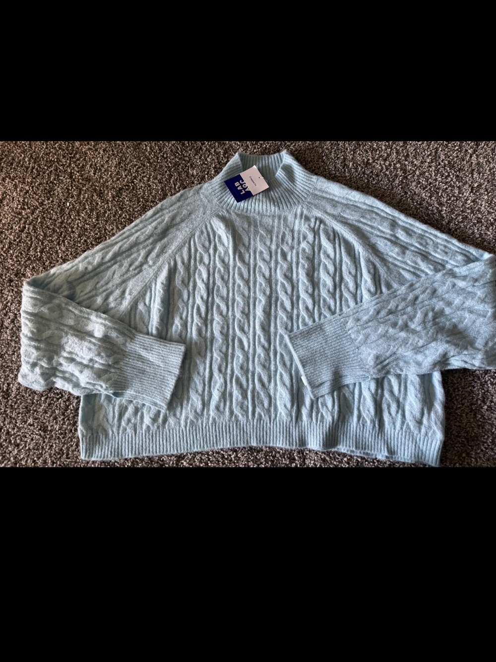 JoyLab NWT Light Blue Mock Neck Cable Knit Cropped Sweater size L